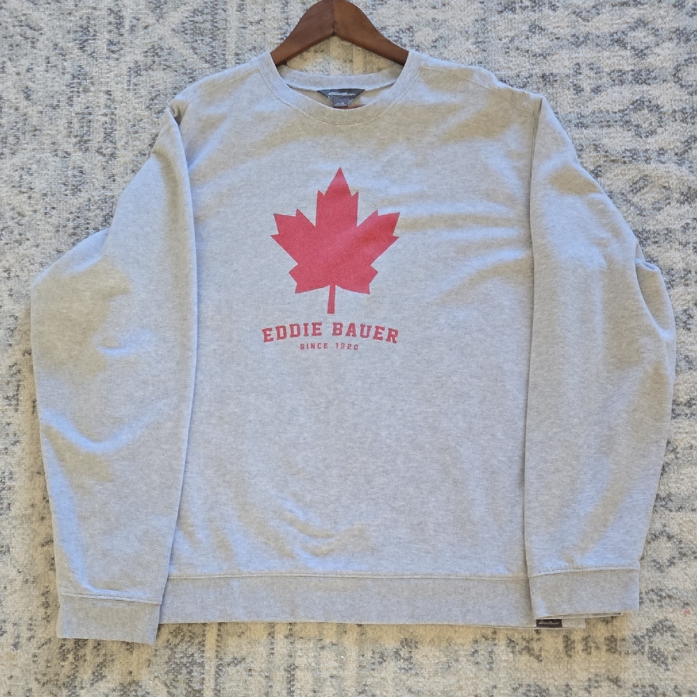 Eddie Bauer Men's Crewneck Sweatshirt with Red Maple Leaf